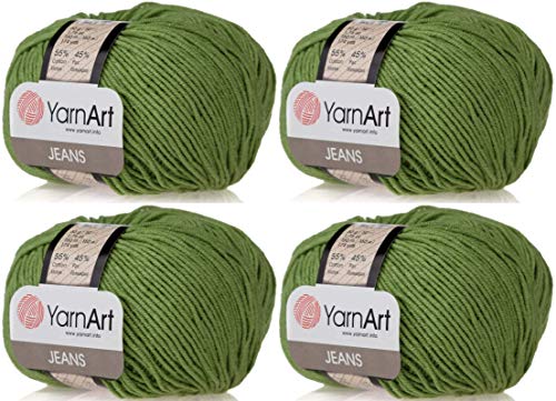 4 Knäuel YarnArt Jeans 55% Baumwolle 45% Acryl Garn Mischung Garn Häkeln Handstricken Kunst Lot von 4skn 200 gr 690 Yds (69-Green) von Yarn Art