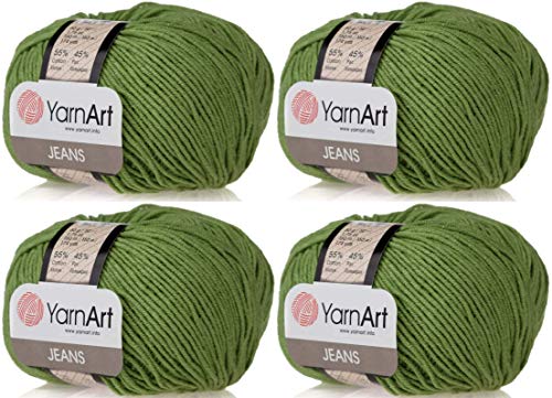 4 Knäuel YarnArt Jeans 55% Baumwolle 45% Acryl Garn Mischung Garn Häkeln Handstricken Kunst Lot von 4skn 200 gr 690 Yds (69-Green) von YarnArt