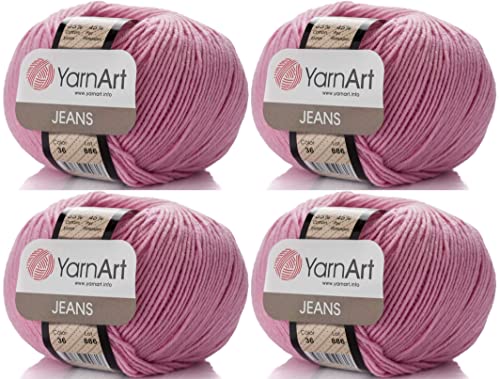 4 Knäuel YarnArt Jeans 55% Baumwolle 45% Acryl Garn Mischung Garn Häkeln Handstricken Kunst Lot von 4skn 200 gr 696 yds (36-Pink) von Yarn Art