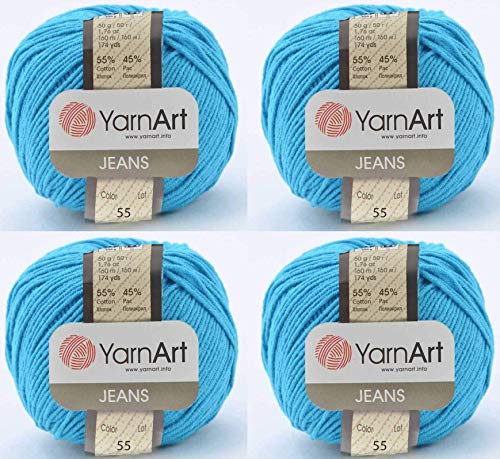 4 Knäuel YarnArt Jeans 55% Baumwolle 45% Acryl Garn Mischung Garn Häkeln Handstricken Kunst Lot von 4skn 200 gr 696 yds (55-blau) von Yarn Art
