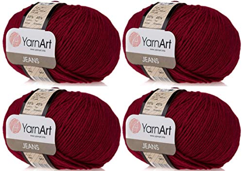 4 Knäuel YarnArt Jeans 55% Baumwolle 45% Acryl Garn Mischung Garn Häkeln Handstricken Kunst Lot von 4skn 200 gr 696 yds (66-Bordeaux) von YarnArt