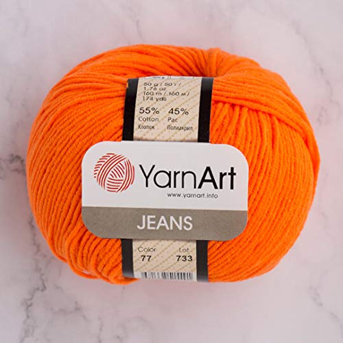 5 Knäuel (Knäuel) YarnArt Jeans Garn, 55% Baumwolle 45% Polyacryl, 50 g (1,76 oz), 160 m (174 yds), Garngewicht 2: Fine-Sport, Orange - 77 von Yarn Art
