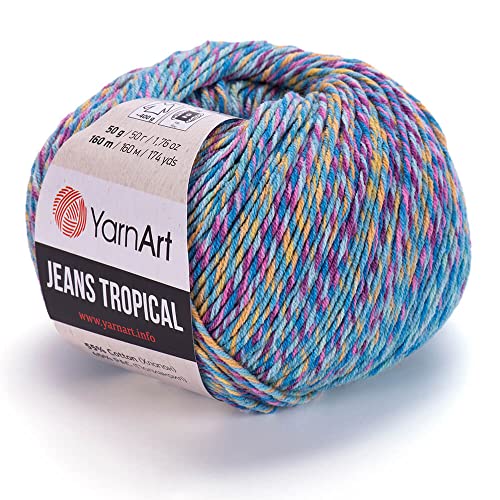 55 % Baumwolle, 45 % Pac YarnArt Jeans Tropical Multicolor Sport Garn 1 Knäuel 50 g 174 Yds (618) von Yarn Art