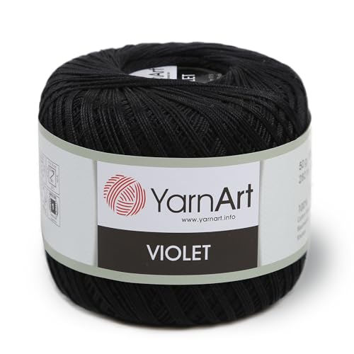Yarn Art, 1 Knäuel, YarnArt Violett, 100 merzerisierte Baumwollgarne, Häkelspitze, Handstrickgarn, Stickerei, Kunst, Handwerk (Schwarz 999) von Yarn Art