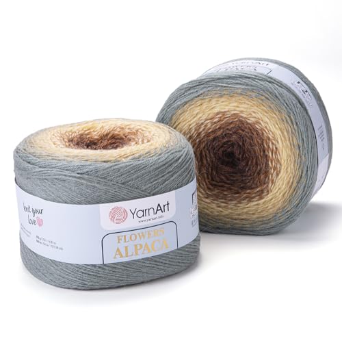 Yarn Art, YarnArt Blumen Alpaka, 20 % Alpaka, 80 % Acryl, Gewicht: 250 g, Länge: 1028 m, mehrfarbig, Regenbogen-Häkelgarn, Wintergarn, Gewicht 2 Sport (Asian, 416) von Yarn Art
