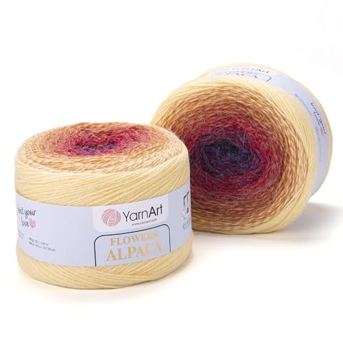 Yarn Art, YarnArt Blumen Alpaka, 20 % Alpaka, 80 % Acryl, Gewicht: 250 g, Länge: 1028 m, mehrfarbig, Regenbogen-Häkelgarn, Wintergarn, Gewicht 2 Sport (Asian, 418) von Yarn Art