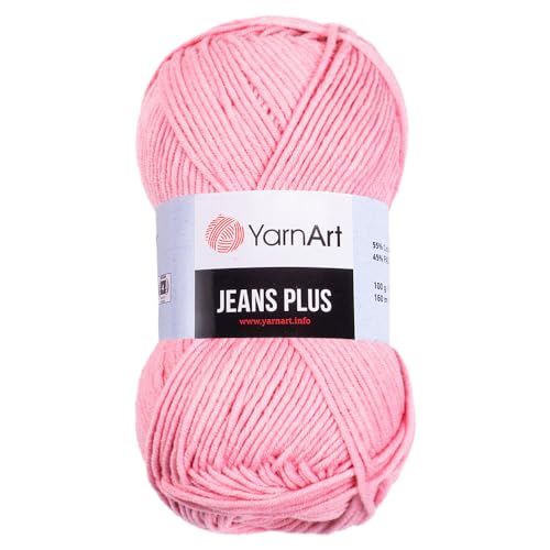 Yarn Art 1 Knäuel YarnArt Jeans Plus Garn, 55 % Baumwolle, 45 % Polyacryl, 100 g, 160 m, Garngewicht: 4: Kammgarn, rosa-weiß 36 von Yarn Art