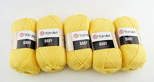 Yarn Art Baby Wolle 5 x 50g Strickwolle 250 Gramm Wolle zum Stricken und Häkeln Babywolle türkische Wolle (gelb 315) von Yarn Art