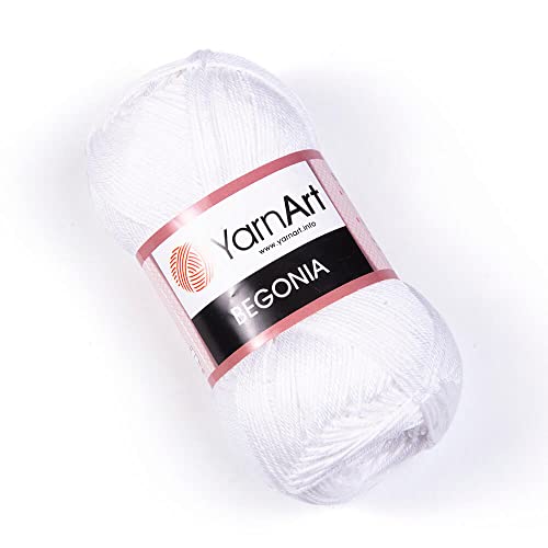 Yarn Art Begonia-Garn, 100% Baumwolle, reines weiches Baumwollgarn, zum Stricken, Häkeln und Amigurumi, verschiedene Pastell- und glänzende Farben, Fine-Sport 2 Garn, 50 g (169 m) (1000) von Yarn Art