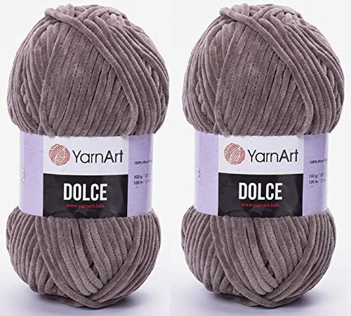 Yarn Art Dolce-Garn, 100 % Mikro-Polyester, 2 Stück, 260 Meter, 2 x 100 g, super sperrig: 6 Baby-Chenille-Garn (754 Mink) von Yarn Art