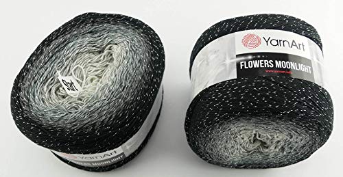 Yarn Art Flowers 500 Gramm Bobbel Wolle mit Glitzer und Farbverlauf, 53% Baumwolle, Bobble Strickwolle Mehrfarbig 1000m (schwarz grau Silber 3253) von YarnArt
