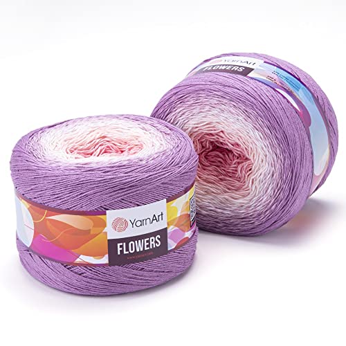 Yarn Art Flowers Garn 55% Baumwolle 45% Acryl 250gr 1094yds Mehrfarbiges Baumwollgarn Regenbogen Häkelgarn Frühling Sommer 2 Sportgarn (305) von Yarn Art