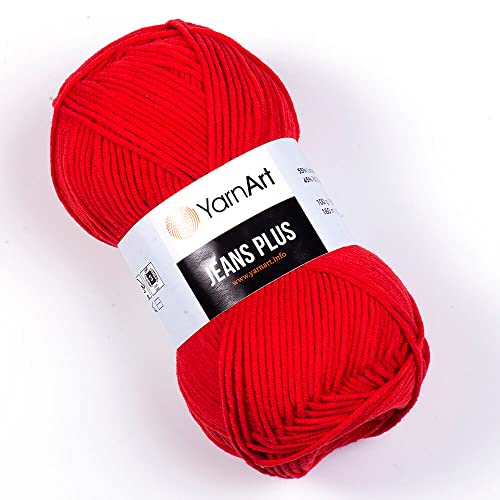 YarnArt Jeans Plus Garn, Baumwollmischgarn, Stricken und Häkeln, weiches Babygarn, 55% Baumwolle, 45% Acryl, 100 g, 160 m, Garngewicht: 4, (1 Knäuel) (90) von Yarn Art