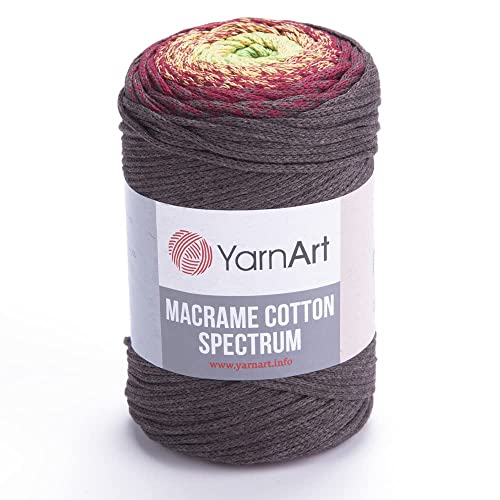 Yarn Art Makramee-Baumwollspektrum-Makramee-Kordel 250 g, 246 Yds 80% Baumwolle, Makramee-Seil, mehrfarbig, Makramee-Garn, Gewicht Kammgarn – Aran(4) (1305) von Yarn Art