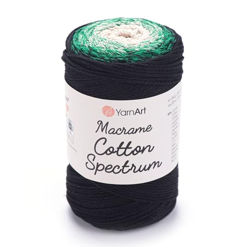 Yarn Art Makramee-Baumwollspektrum-Makramee-Kordel 250 g, 246 Yds 80% Baumwolle, Makramee-Seil, mehrfarbig, Makramee-Garn, Gewicht Kammgarn – Aran(4) (1315) von Yarn Art