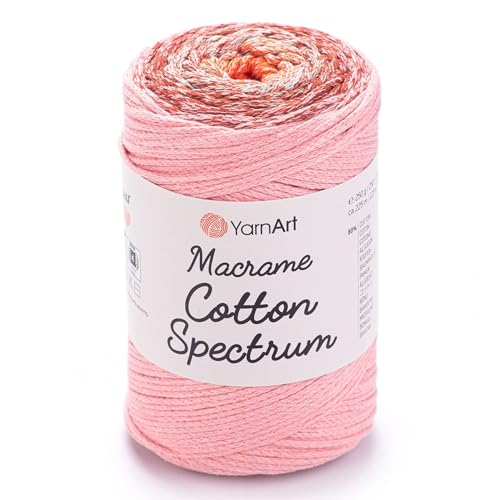 Yarn Art Makramee-Baumwollspektrum-Makramee-Kordel 250 g, 246 Yds 80% Baumwolle, Makramee-Seil, mehrfarbig, Makramee-Garn, Gewicht Kammgarn – Aran(4) (1319) von Yarn Art