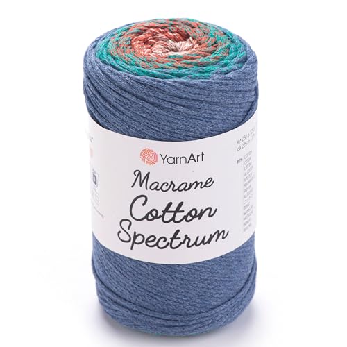 Yarn Art YarnArt Makramee-Baumwoll-Spektrum, Makramee-Schnur, 250 g, 246 m, 80 % Baumwolle, Makramee-Seil, mehrfarbig, Makramee-Garn, Gewicht Kammgarn – Aran(4) (1327) von Yarn Art