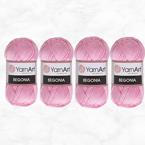 Yarn Art Yarnart Begonia-Garn, insgesamt 100 % merzerisierte Baumwolle, je 50 g, 169 m, Fine-Sport 2 (Rosa – 0319, 4 Stück) von Yarn Art