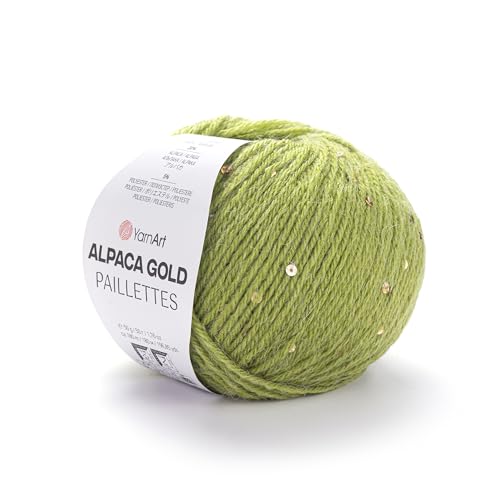 YarnArt Alpaka-Gold-Pailletten-Garn, glitzerndes Pailletten-Wollgarn, 20 % Alpaka, 75 % Acryl, 5 % Polyester, 50 g Knäuel, 180 m, luxuriöses Garn zum Stricken und Häkeln: Pullover, Schals, Schals YarnArt Alpaka-Gold-Pailletten-Garn, glitzerndes Pailletten-Wollgarn, 20 % Alpaka, 75 % Acryl, 5 % Polyester, 50 g Knäuel, 180 m, luxuriöses Garn zum Stricken und Häkeln: Pullover, Schals, Schals von Yarn Art