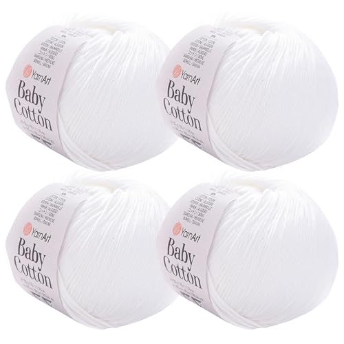 YarnArt Baby-Baumwollgarn, 4er-Pack, weiches Strickgarn für Baby und Sommer, 50 % Baumwolle, 50 % Acryl, je 50 g, 180 Yds/Knäuel, ideal für Amigurumi- und Häkelprojekte (400) von Yarn Art
