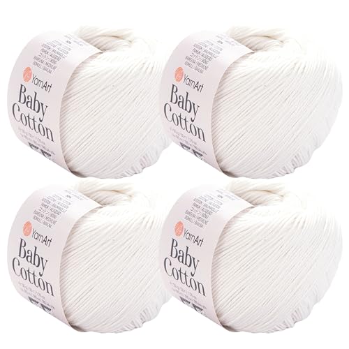YarnArt Baby-Baumwollgarn, 4er-Pack, weiches Strickgarn für Baby und Sommer, 50 % Baumwolle, 50 % Acryl, je 50 g, 180 Yds/Knäuel, ideal für Amigurumi- und Häkelprojekte (401) von Yarn Art
