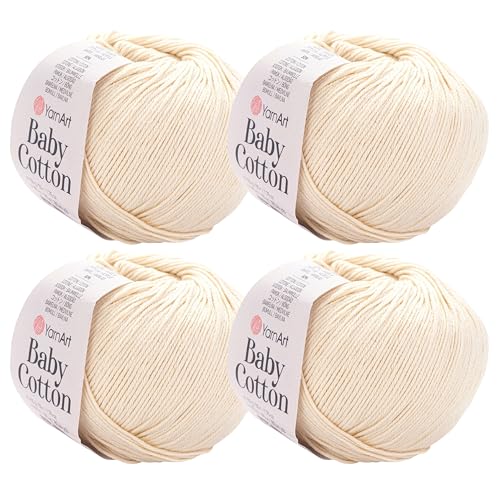 YarnArt Baby-Baumwollgarn, 4er-Pack, weiches Strickgarn für Baby und Sommer, 50 % Baumwolle, 50 % Acryl, je 50 g, 180 Yds/Knäuel, ideal für Amigurumi- und Häkelprojekte (402) von Yarn Art