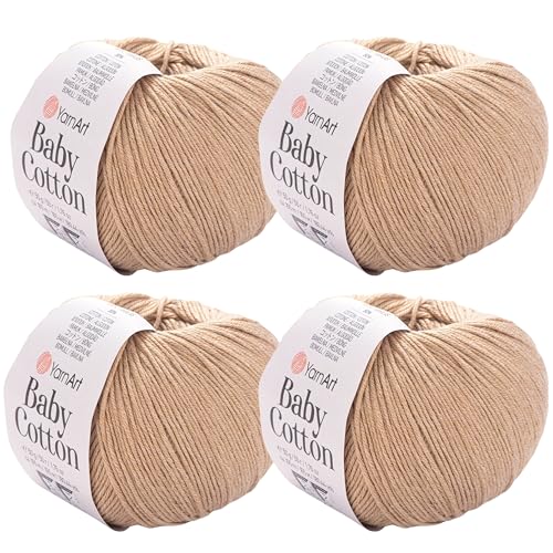 YarnArt Baby-Baumwollgarn, 4er-Pack, weiches Strickgarn für Baby und Sommer, 50 % Baumwolle, 50 % Acryl, je 50 g, 180 Yds/Knäuel, ideal für Amigurumi- und Häkelprojekte (405) von Yarn Art