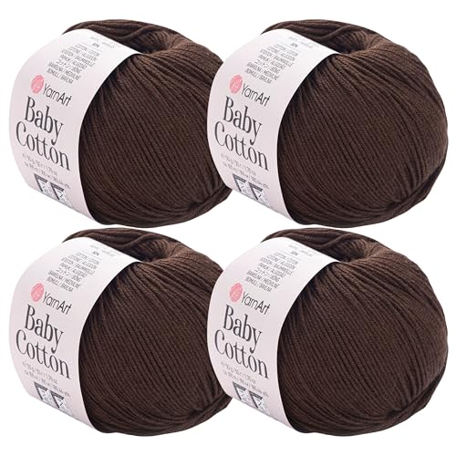 YarnArt Baby-Baumwollgarn, 4er-Pack, weiches Strickgarn für Baby und Sommer, 50 % Baumwolle, 50 % Acryl, je 50 g, 180 Yds/Knäuel, ideal für Amigurumi- und Häkelprojekte (408) von Yarn Art