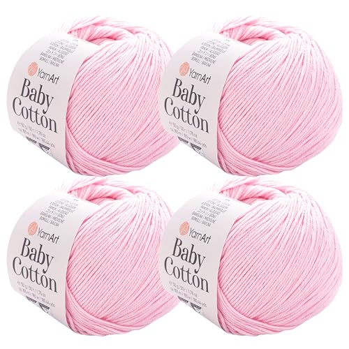 YarnArt Baby-Baumwollgarn, 4er-Pack, weiches Strickgarn für Baby und Sommer, 50 % Baumwolle, 50 % Acryl, je 50 g, 180 Yds/Knäuel, ideal für Amigurumi- und Häkelprojekte (410) von Yarn Art