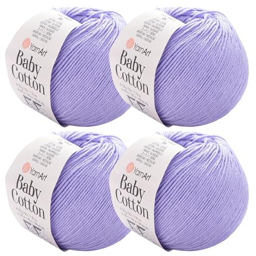 YarnArt Baby-Baumwollgarn, 4er-Pack, weiches Strickgarn für Baby und Sommer, 50 % Baumwolle, 50 % Acryl, je 50 g, 180 Yds/Knäuel, ideal für Amigurumi- und Häkelprojekte (417) von Yarn Art