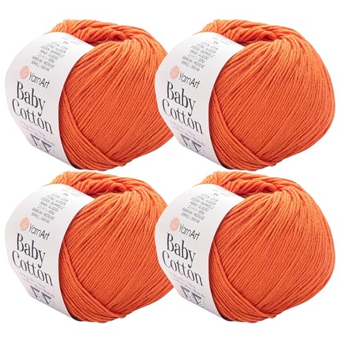 YarnArt Baby-Baumwollgarn, 4er-Pack, weiches Strickgarn für Baby und Sommer, 50 % Baumwolle, 50 % Acryl, je 50 g, 180 Yds/Knäuel, ideal für Amigurumi- und Häkelprojekte (421) von Yarn Art