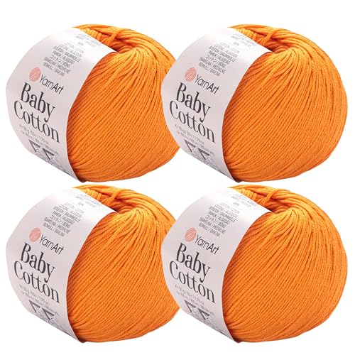 YarnArt Baby-Baumwollgarn, 4er-Pack, weiches Strickgarn für Baby und Sommer, 50 % Baumwolle, 50 % Acryl, je 50 g, 180 Yds/Knäuel, ideal für Amigurumi- und Häkelprojekte (425) von Yarn Art