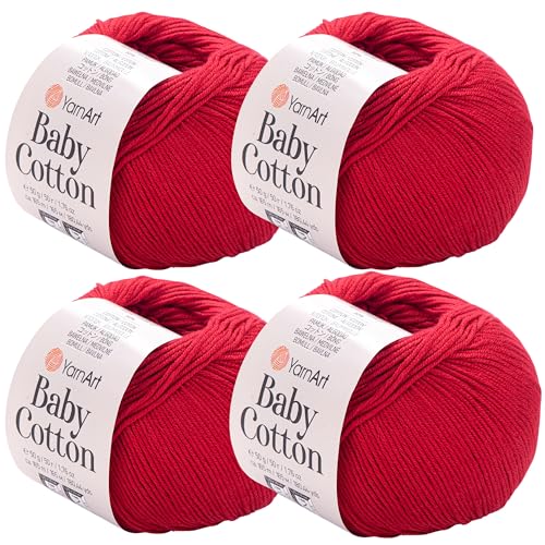 YarnArt Baby-Baumwollgarn, 4er-Pack, weiches Strickgarn für Baby und Sommer, 50 % Baumwolle, 50 % Acryl, je 50 g, 180 Yds/Knäuel, ideal für Amigurumi- und Häkelprojekte (427) von Yarn Art