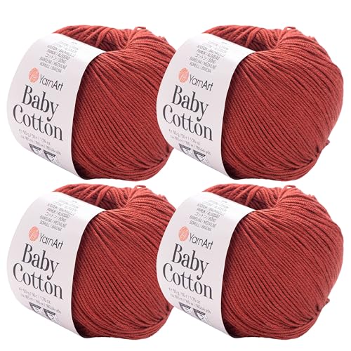 YarnArt Baby-Baumwollgarn, 4er-Pack, weiches Strickgarn für Baby und Sommer, 50 % Baumwolle, 50 % Acryl, je 50 g, 180 Yds/Knäuel, ideal für Amigurumi- und Häkelprojekte (429) von Yarn Art