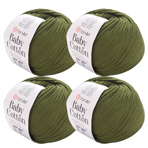 YarnArt Baby-Baumwollgarn, 4er-Pack, weiches Strickgarn für Baby und Sommer, 50 % Baumwolle, 50 % Acryl, je 50 g, 180 Yds/Knäuel, ideal für Amigurumi- und Häkelprojekte (443) von Yarn Art