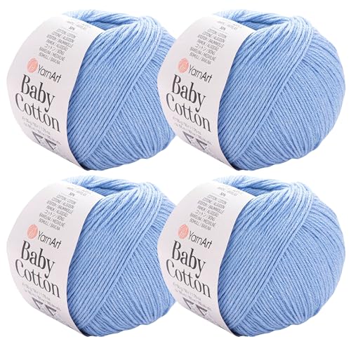 YarnArt Baby-Baumwollgarn, 4er-Pack, weiches Strickgarn für Baby und Sommer, 50 % Baumwolle, 50 % Acryl, je 50 g, 180 Yds/Knäuel, ideal für Amigurumi- und Häkelprojekte (448) von Yarn Art
