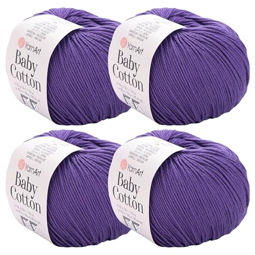 YarnArt Baby-Baumwollgarn, 4er-Pack, weiches Strickgarn für Baby und Sommer, 50 % Baumwolle, 50 % Acryl, je 50 g, 180 Yds/Knäuel, ideal für Amigurumi- und Häkelprojekte (455) von Yarn Art