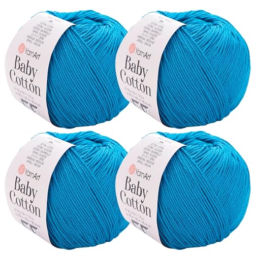 YarnArt Baby-Baumwollgarn, 4er-Pack, weiches Strickgarn für Baby und Sommer, 50 % Baumwolle, 50 % Acryl, je 50 g, 180 Yds/Knäuel, ideal für Amigurumi- und Häkelprojekte (458) von Yarn Art