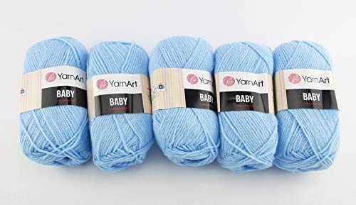 YarnArt Baby Wolle 5 x 50g Strickwolle 250 Gramm Wolle zum Stricken und Häkeln Babywolle türkische Wolle (hellblau 215) von Yarn Art