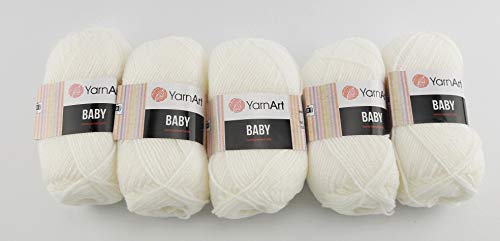 YarnArt Baby Wolle 5 x 50g Strickwolle 250 Gramm Wolle zum Stricken und Häkeln Babywolle türkische Wolle (weiß 501) von Yarn Art