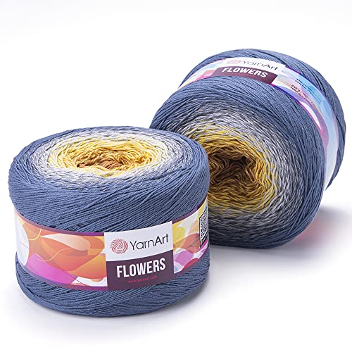 Yarn Art Blumengarn, 55 % Baumwolle, 45 % Acryl, 250 g, mehrfarbiges Baumwollgarn, Regenbogen-Häkelgarn, Frühling, Sommer, 2 Sport-Garn (316) von Yarn Art