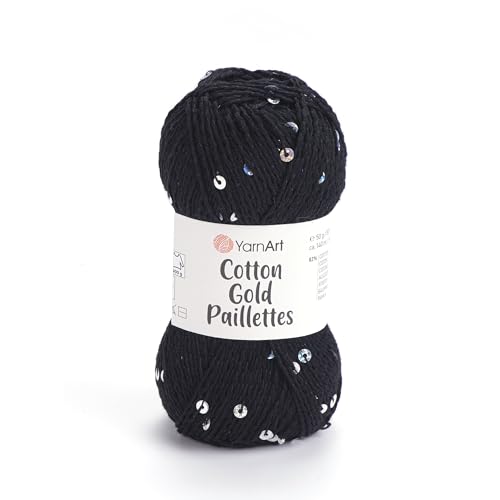 YarnArt Baumwoll-Pailletten, leichtes funkelndes Garn mit Pailletten, 50 g, 140 m, 82 % Baumwolle, 18 % Polyester, weiches und glänzendes Garn für Strick- und Häkelprojekte (7101) von Yarn Art