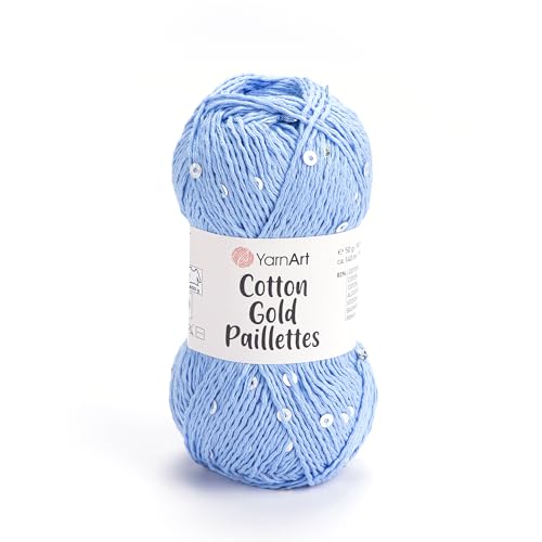 YarnArt Baumwoll-Pailletten, leichtes funkelndes Garn mit Pailletten, 50 g, 140 m, 82 % Baumwolle, 18 % Polyester, weiches und glänzendes Garn für Strick- und Häkelprojekte (7110) von Yarn Art