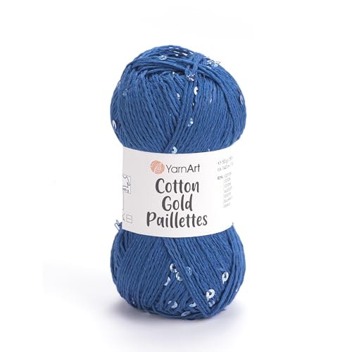 YarnArt Baumwoll-Pailletten, leichtes funkelndes Garn mit Pailletten, 50 g, 140 m, 82 % Baumwolle, 18 % Polyester, weiches und glänzendes Garn für Strick- und Häkelprojekte (7111) von Yarn Art