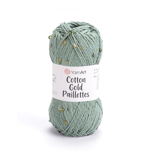 YarnArt Baumwoll-Pailletten, leichtes funkelndes Garn mit Pailletten, 50 g, 140 m, 82 % Baumwolle, 18 % Polyester, weiches und glänzendes Garn für Strick- und Häkelprojekte (7113) von Yarn Art