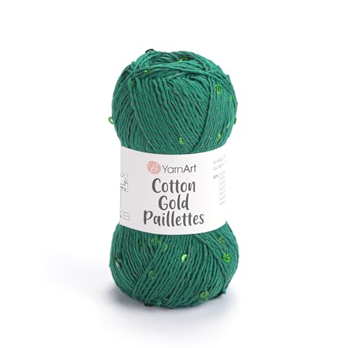 YarnArt Baumwoll-Pailletten, leichtes funkelndes Garn mit Pailletten, 50 g, 140 m, 82 % Baumwolle, 18 % Polyester, weiches und glänzendes Garn für Strick- und Häkelprojekte (7114) von Yarn Art