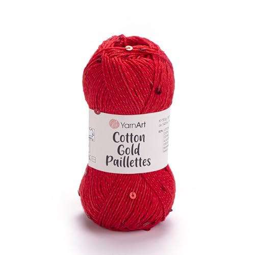 YarnArt Baumwoll-Pailletten, leichtes funkelndes Garn mit Pailletten, 50 g, 140 m, 82 % Baumwolle, 18 % Polyester, weiches und glänzendes Garn für Strick- und Häkelprojekte (7115) von Yarn Art
