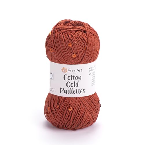 YarnArt Baumwoll-Pailletten, leichtes funkelndes Garn mit Pailletten, 50 g, 140 m, 82 % Baumwolle, 18 % Polyester, weiches und glänzendes Garn für Strick- und Häkelprojekte (7117) von Yarn Art