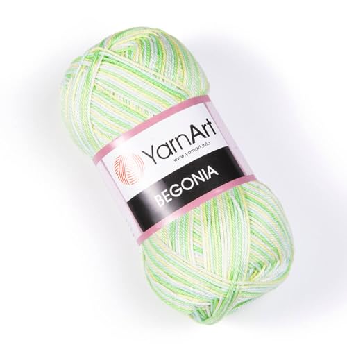 YarnArt Begonia 100 % merzerisiertes Baumwollgarn, 1 Knäuel (50 g, 180 Yard), Fine Sport #2, weich, langlebig, buntes Garn zum Stricken, Häkeln, Amigurumi und Baby-Projekte (1, 501) von Yarn Art