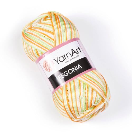 YarnArt Begonia 100 % merzerisiertes Baumwollgarn, 1 Knäuel (50 g, 180 Yard), Fine Sport #2, weich, langlebig, buntes Garn zum Stricken, Häkeln, Amigurumi und Baby-Projekte (1, 503) von Yarn Art